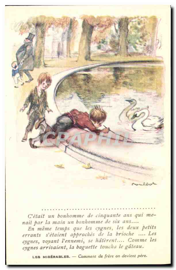 CPA Fantaisie Illustrateur Poulbot Victor Hugo Les Miserables Cygne Swan
