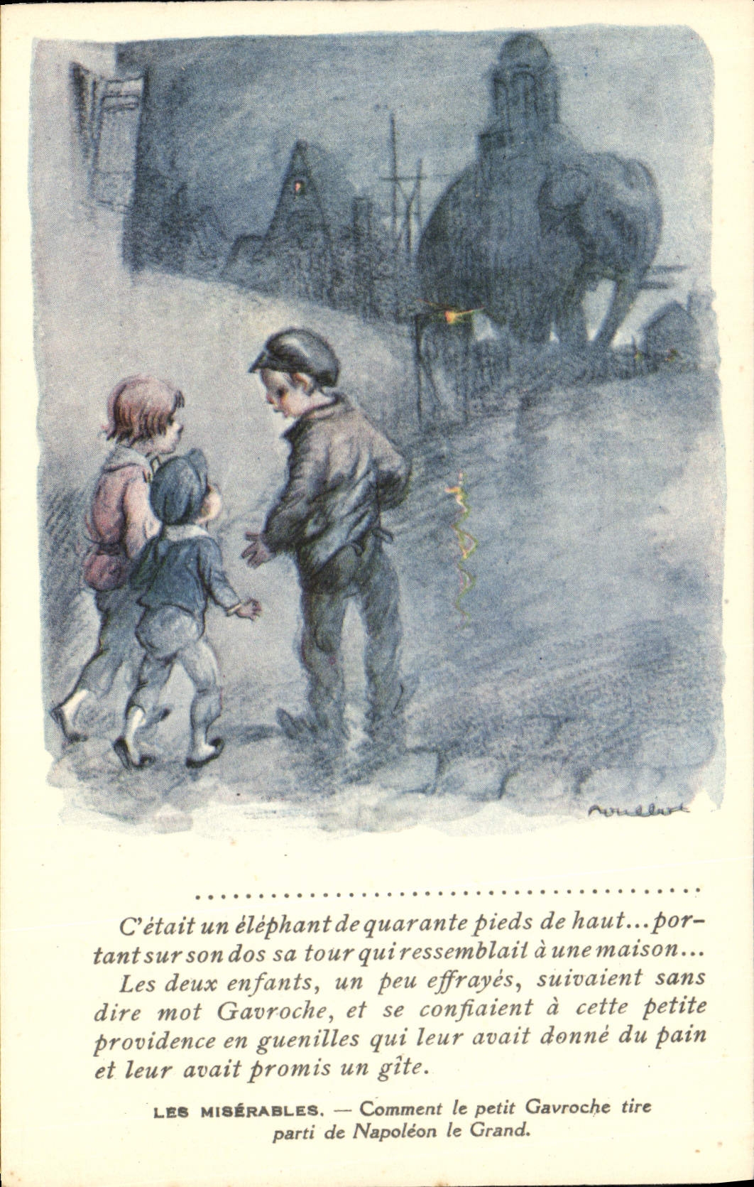 CPA Fantaisie Illustrateur Poulbot Victor Hugo Les Miserables Gavoche Elephant Napoleon