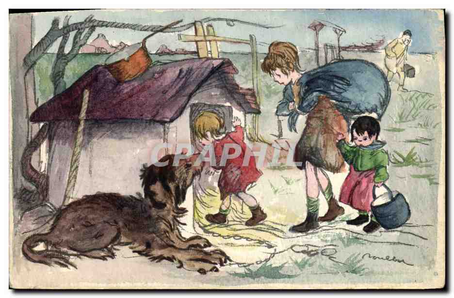 CPA Fantaisie Illustrateur Poulbot Chien
