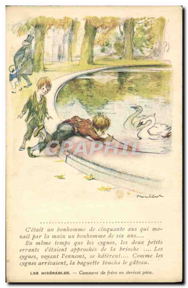 CPA Fantaisie Illustrateur Poulbot Victor Hugo Les Miserables Cygne Swan