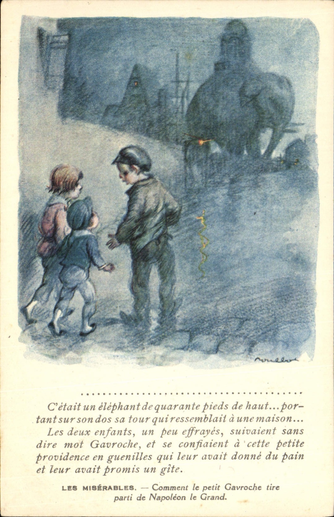 CPA Fantaisie Illustrateur Poulbot Victor Hugo Les Miserables Gavoche Elephant Napoleon