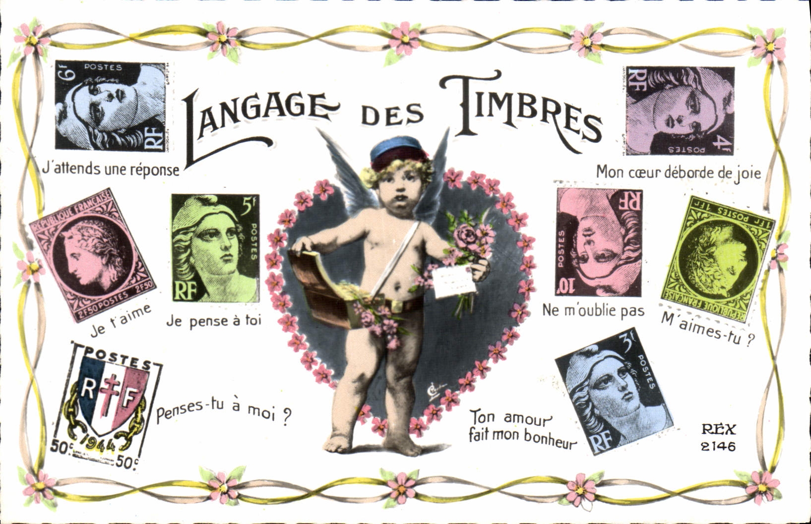 CPM Langage des timbres Gandon Marianne Ceres 