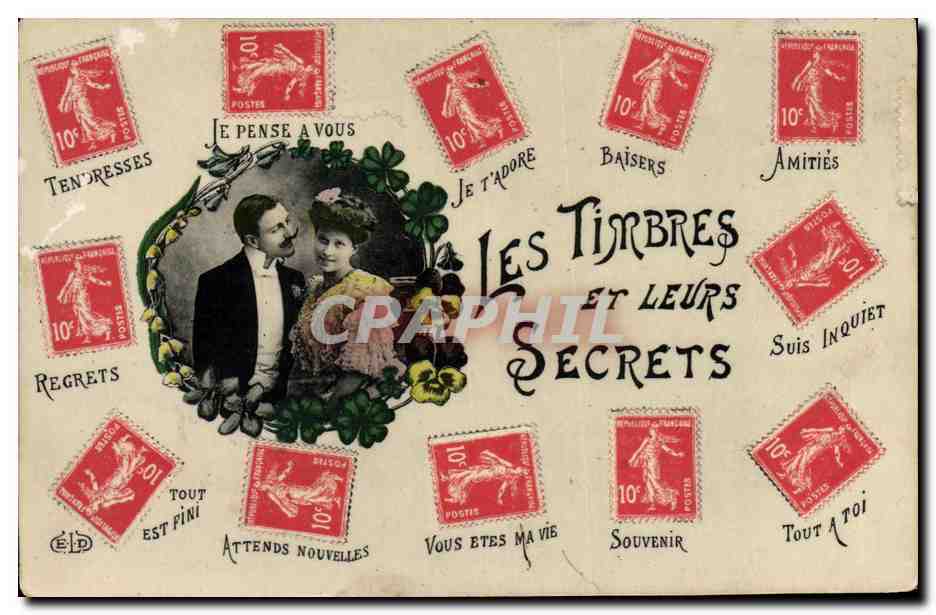 CPA Les timbres et leurs secrets Semeuse 10c rouge 
