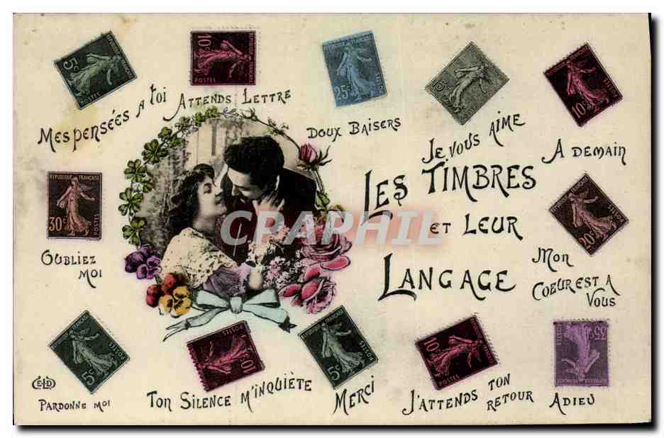 CPA Les timbres et leur langage Semeuse