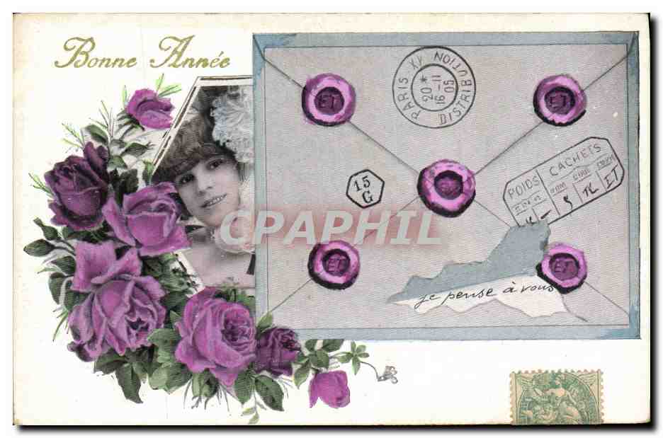 Femme avec roses — Bonne Année — Paris, 1906