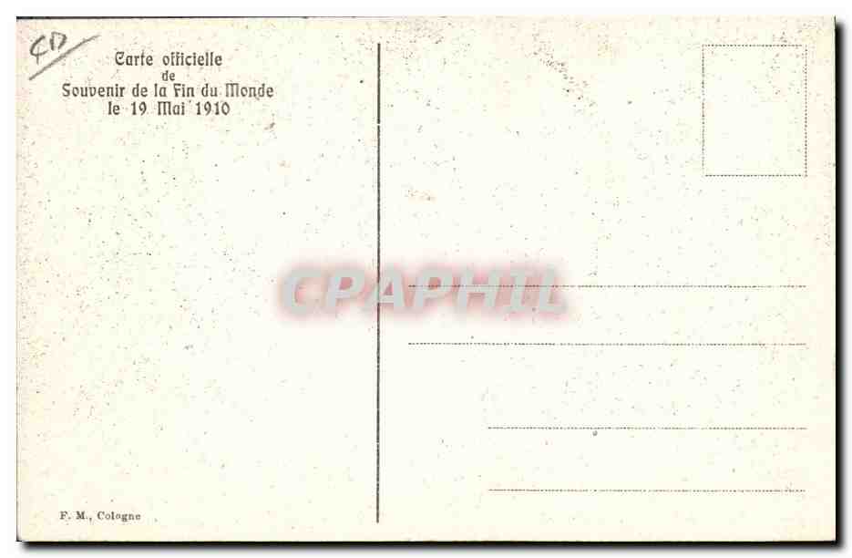 Fin du Monde — le 19 Mai 1910 — F. M., Cologne — Verso
