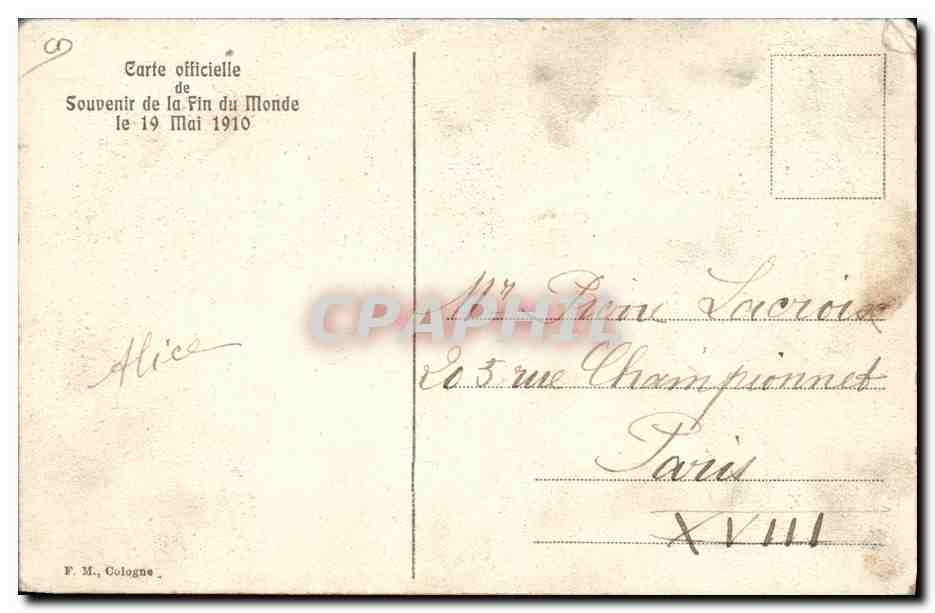 CPA Surrealisme Fin du monde le 19 mai 1910 Un royaume pour un ballon — Verso
