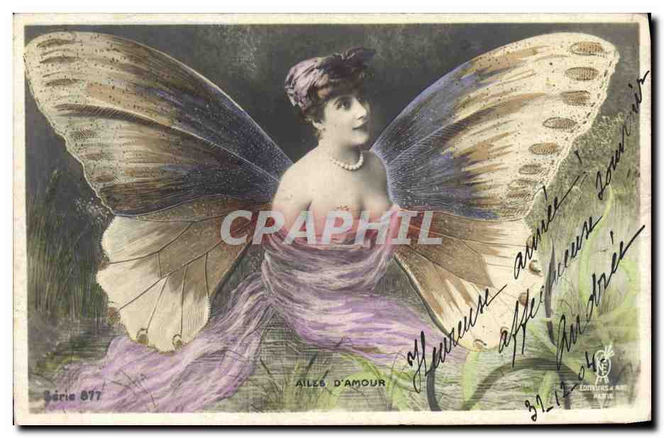 Aile d'Amour — femme ailée en robe violette — Éditeurs & Art, Paris, série 877