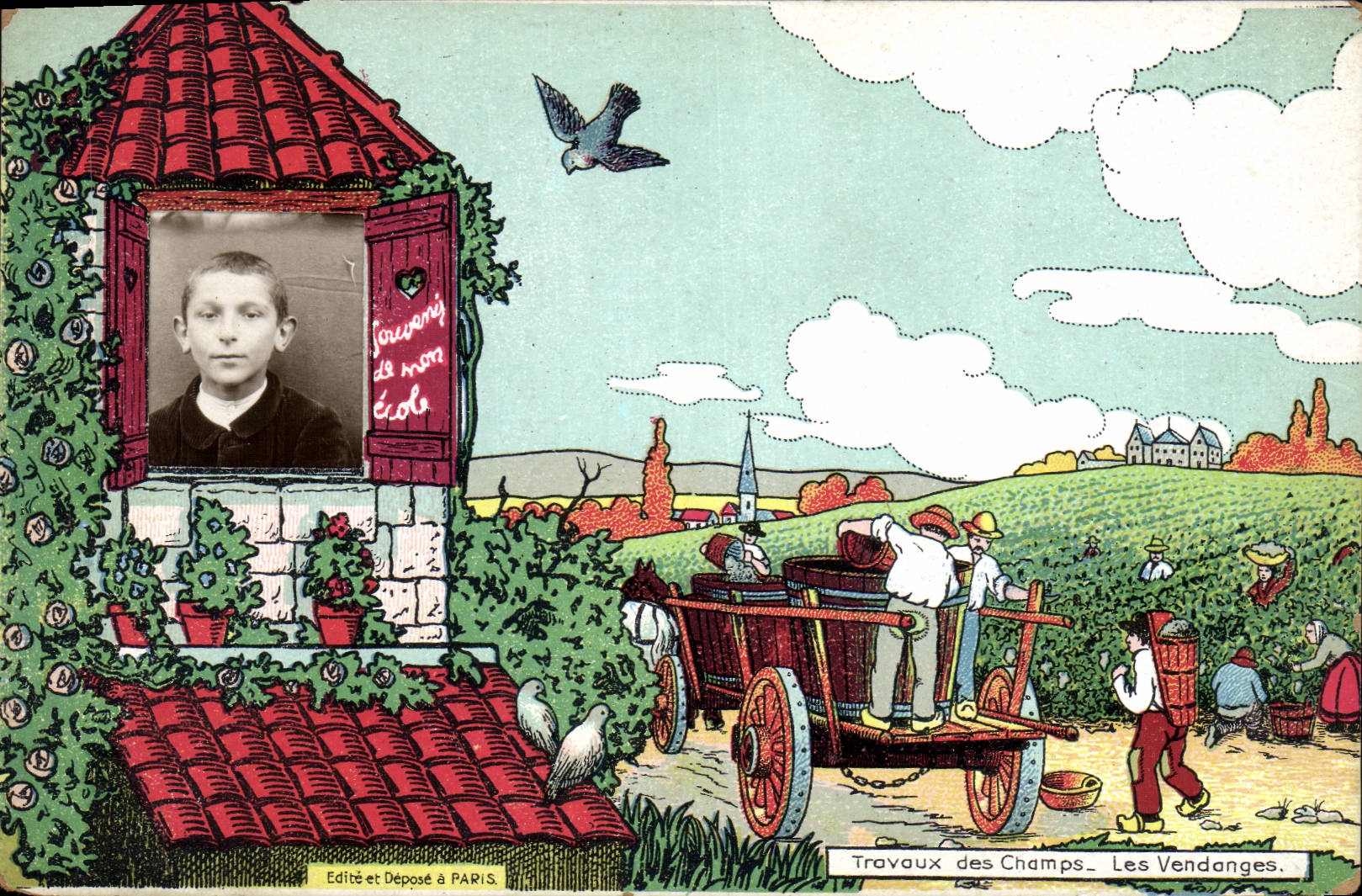 CPA Fantaisie Photographie Enfant Travaux des champs Les vendanges 