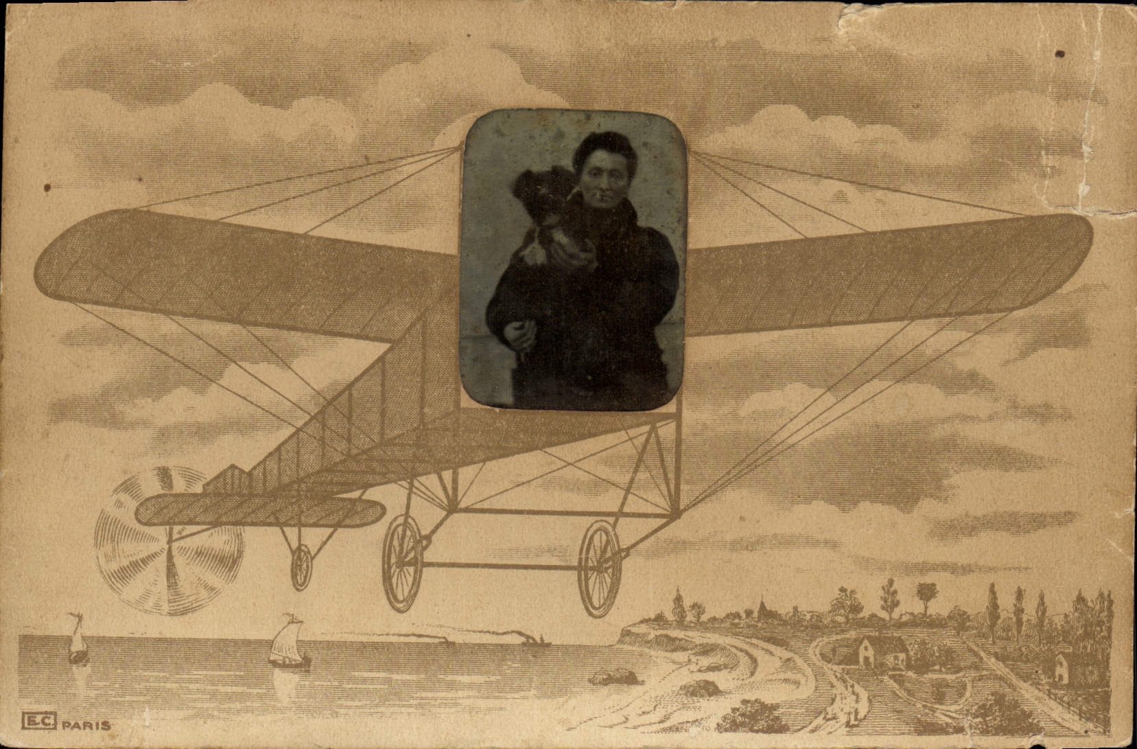 CPA Fantaisie Photographie Homme Avion 