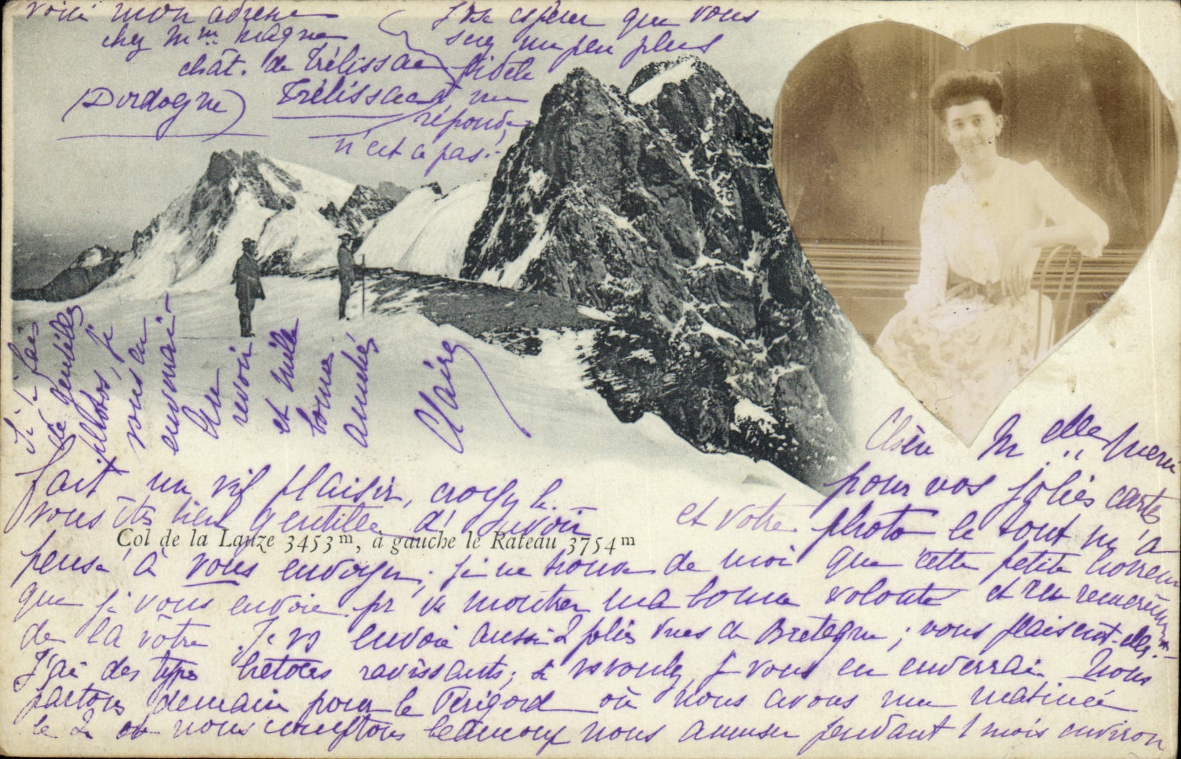 CPA Fantaisie Photographie Femme Coeur Col de la Lauze Le Rateau Alpinisme 