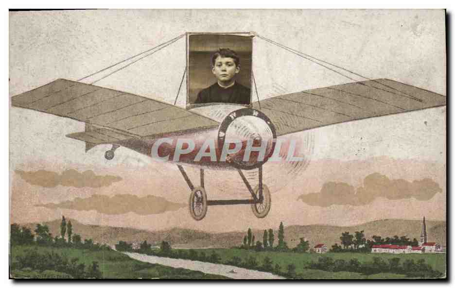 CPA Fantaisie Photographie Enfant Avion 