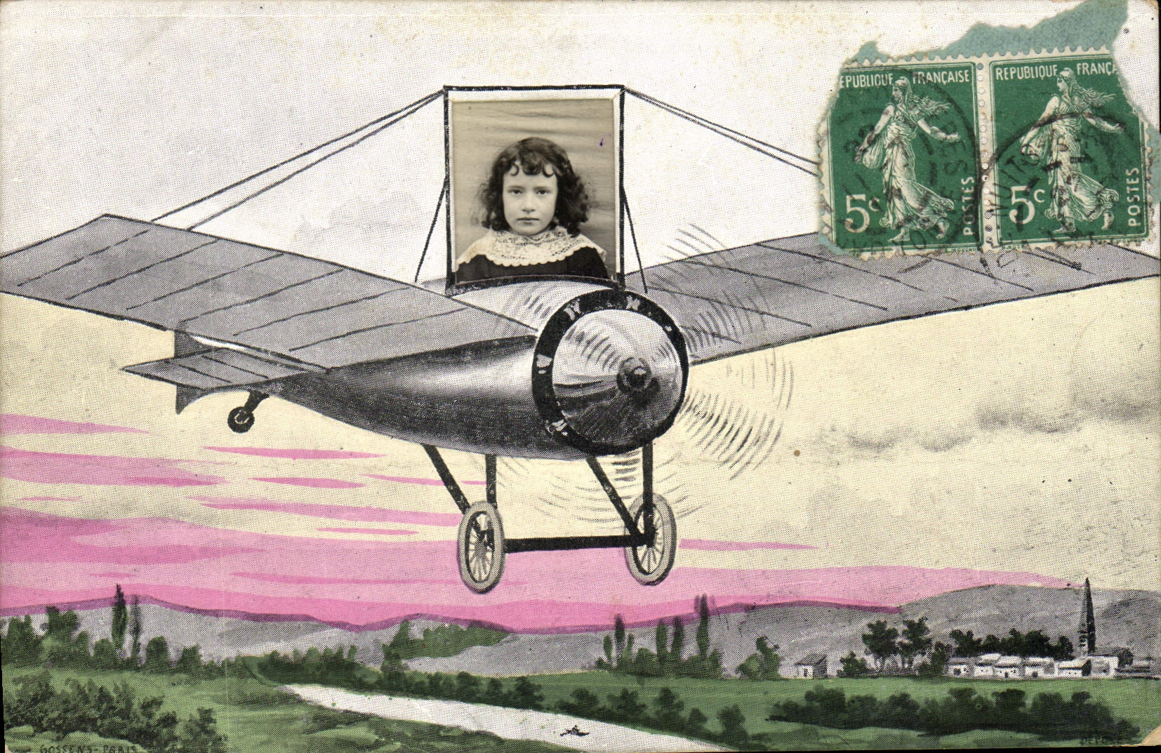 CPA Fantaisie Photographie Enfant Avion
