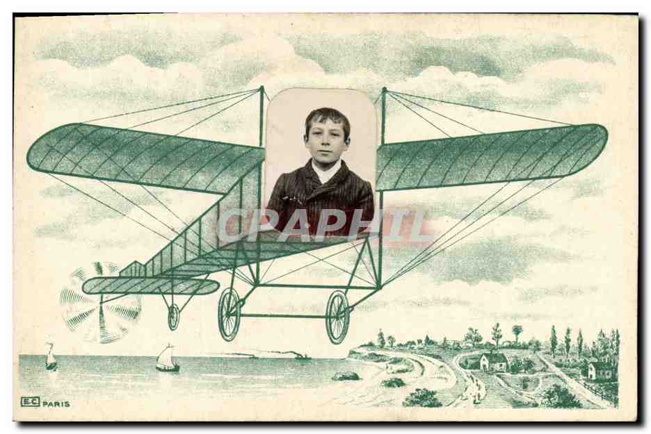 CPA Fantaisie Photographie Enfant Avion