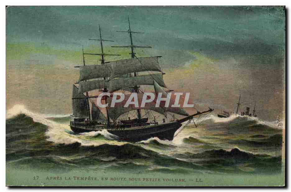 CPA Bateau Apres la tempete En route sous petite voilure 