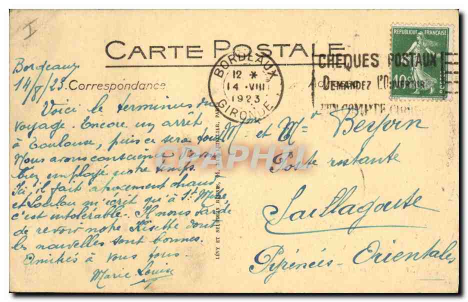 CPA Bateau de peche Bordeaux Voiliers en rade — Verso