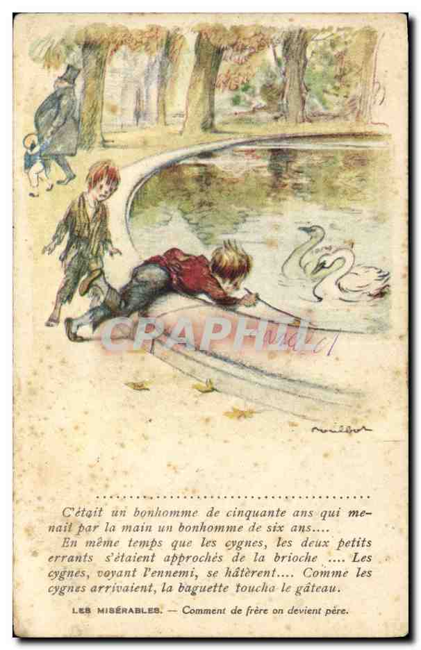 CPA Fantaisie Illustrateur Poulbot Victor Hugo Les Miserables Cygne 