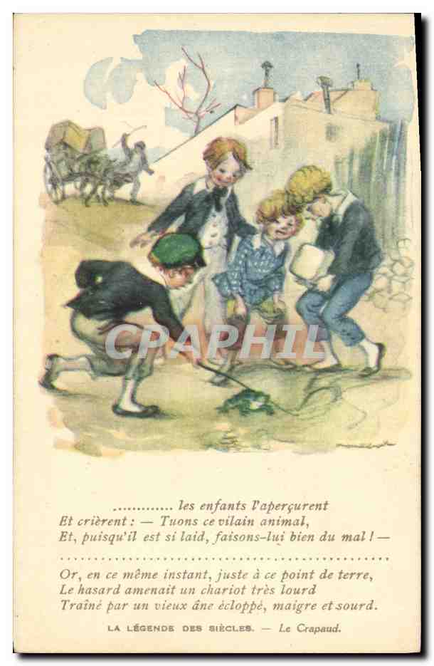 CPA Fantaisie Illustrateur Poulbot Victor Hugo La legende des siecles Le crapaud Grenouille 