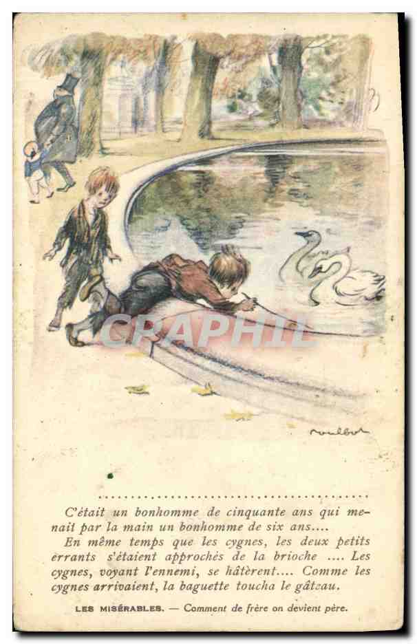 CPA Fantaisie Illustrateur Poulbot Victor Hugo Les Miserables Cygne 