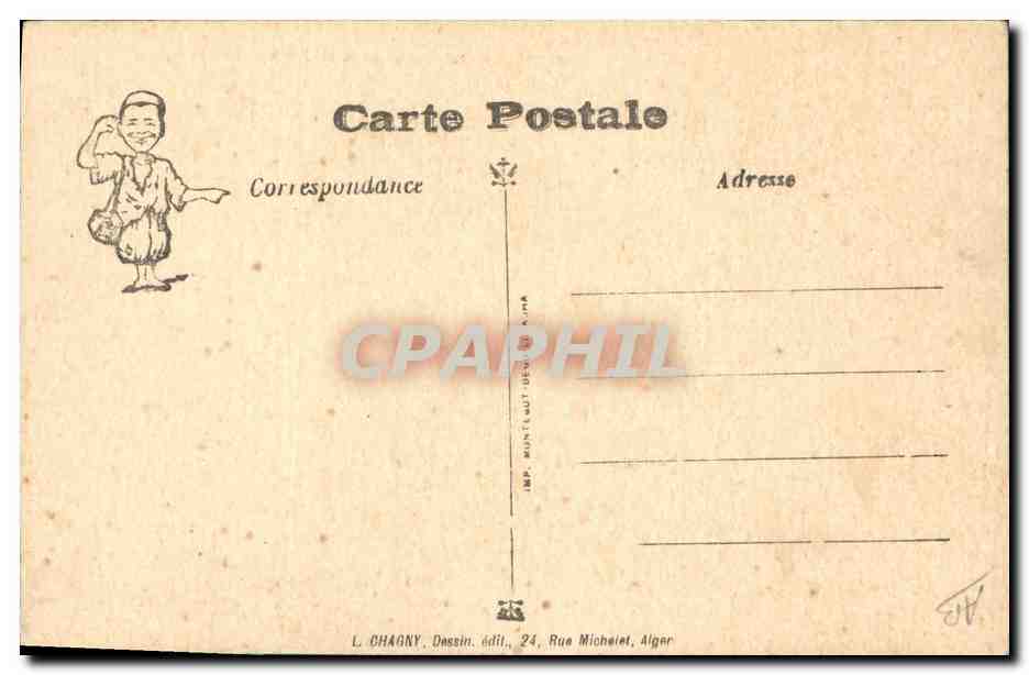 CPA Fantaisie Afrique du Nord Illustrateur Arrivee en Algerie — Rückseite