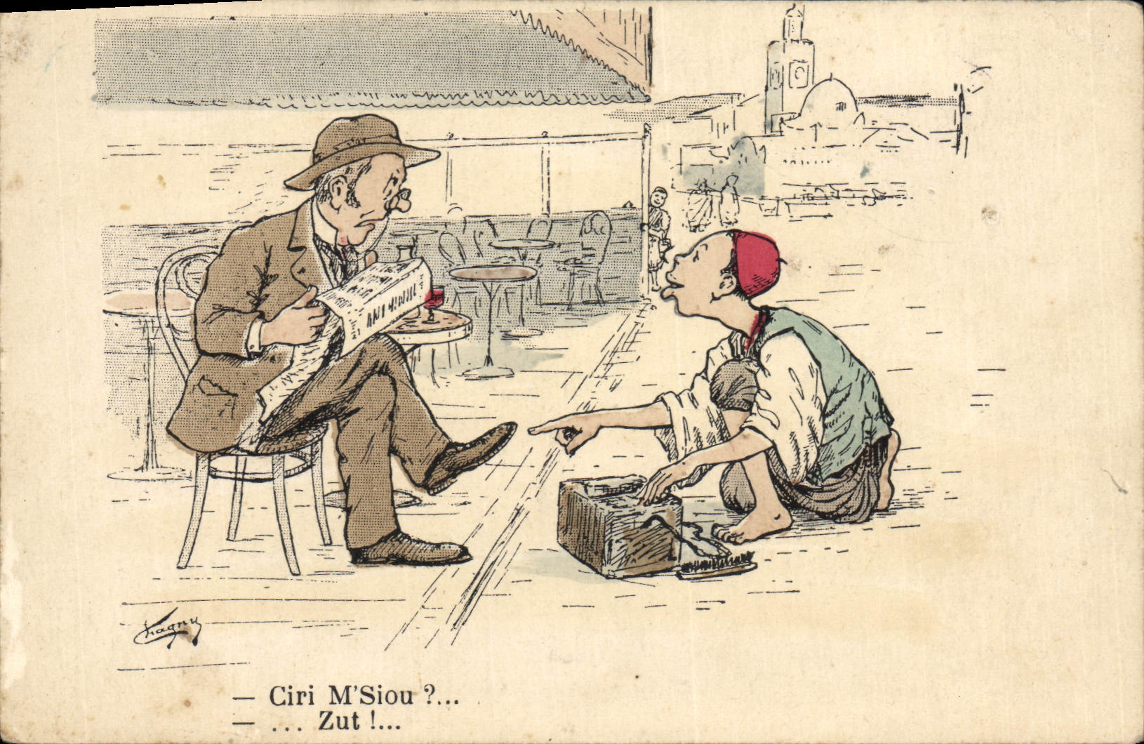 CPA Fantaisie Afrique du Nord Illustrateur Ciri Msiou Cireur de chaussures