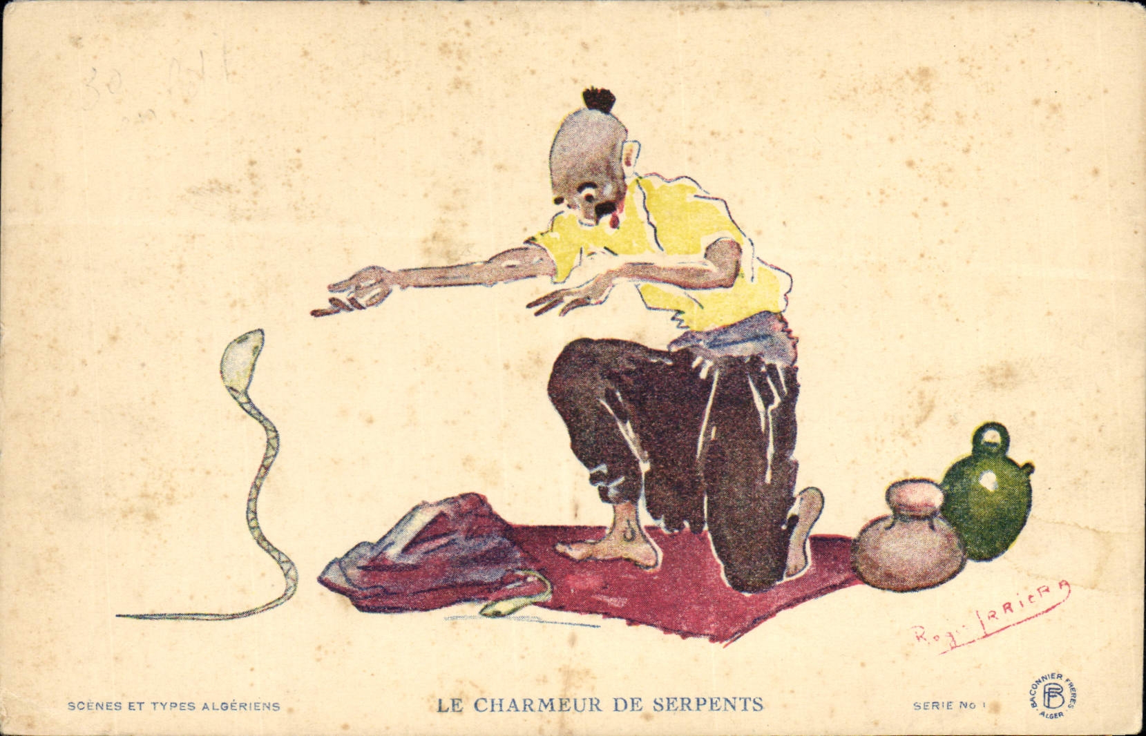 CPA Fantaisie Afrique du Nord Illustrateur Le charmeur de serpents Serpent