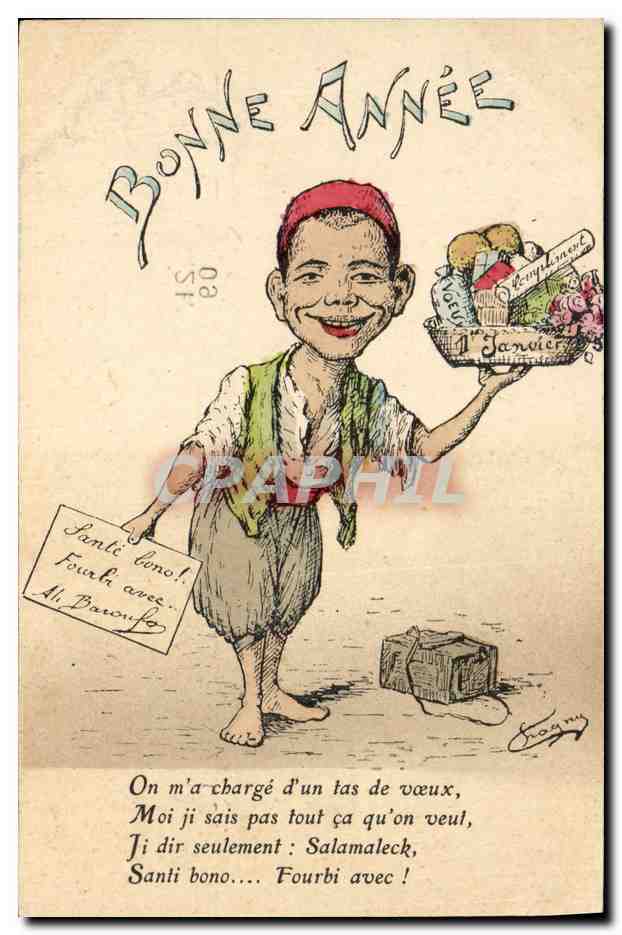 CPA Fantaisie Afrique du Nord Illustrateur Bonne annee