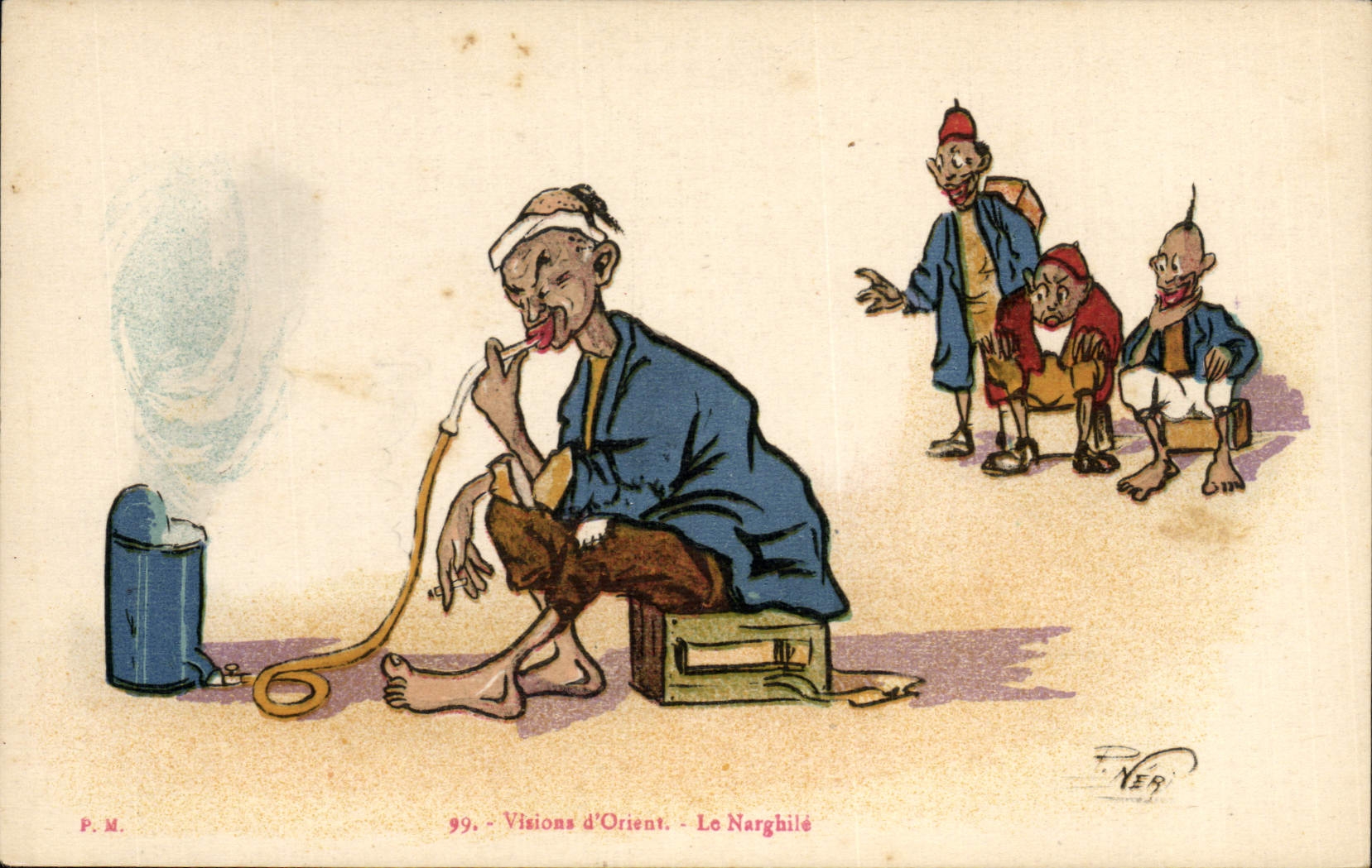 CPA Fantaisie Afrique du Nord Illustrateur Visions d'Orient Le Narghile