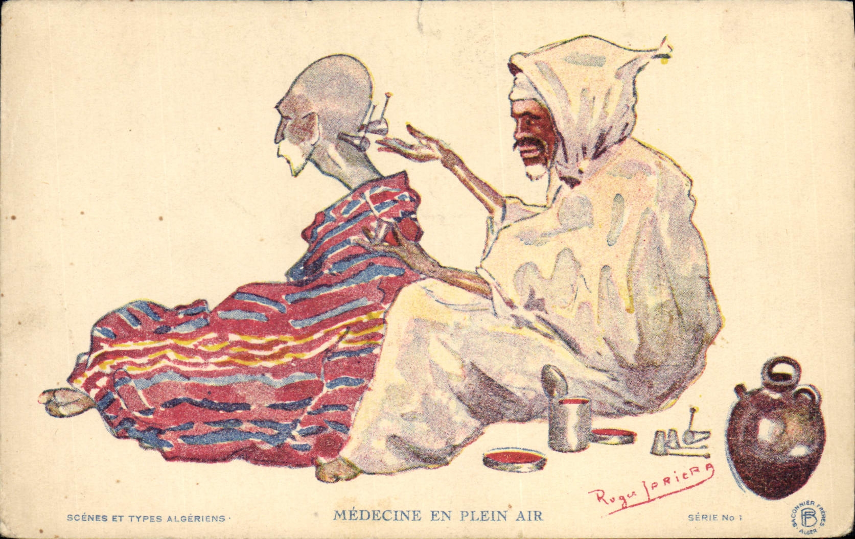 CPA Fantaisie Afrique du Nord Illustrateur Medecine en plein air 