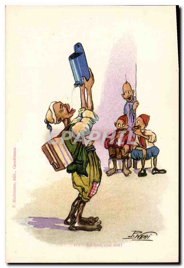 CPA Fantaisie Afrique du Nord Illustrateur Un bock bien tire