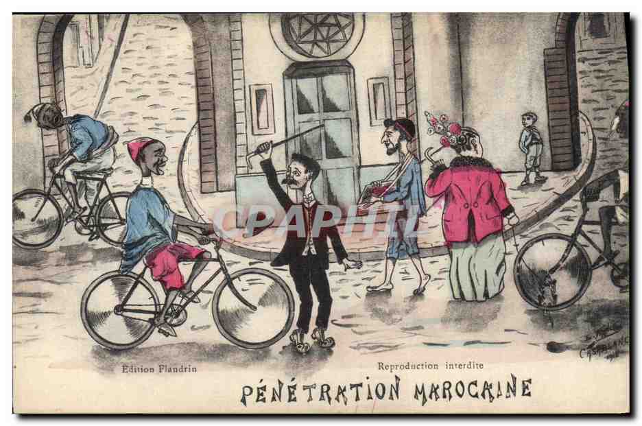CPA Fantaisie Afrique du Nord Illustrateur Maroc Penetration marocaine Velo Cycle