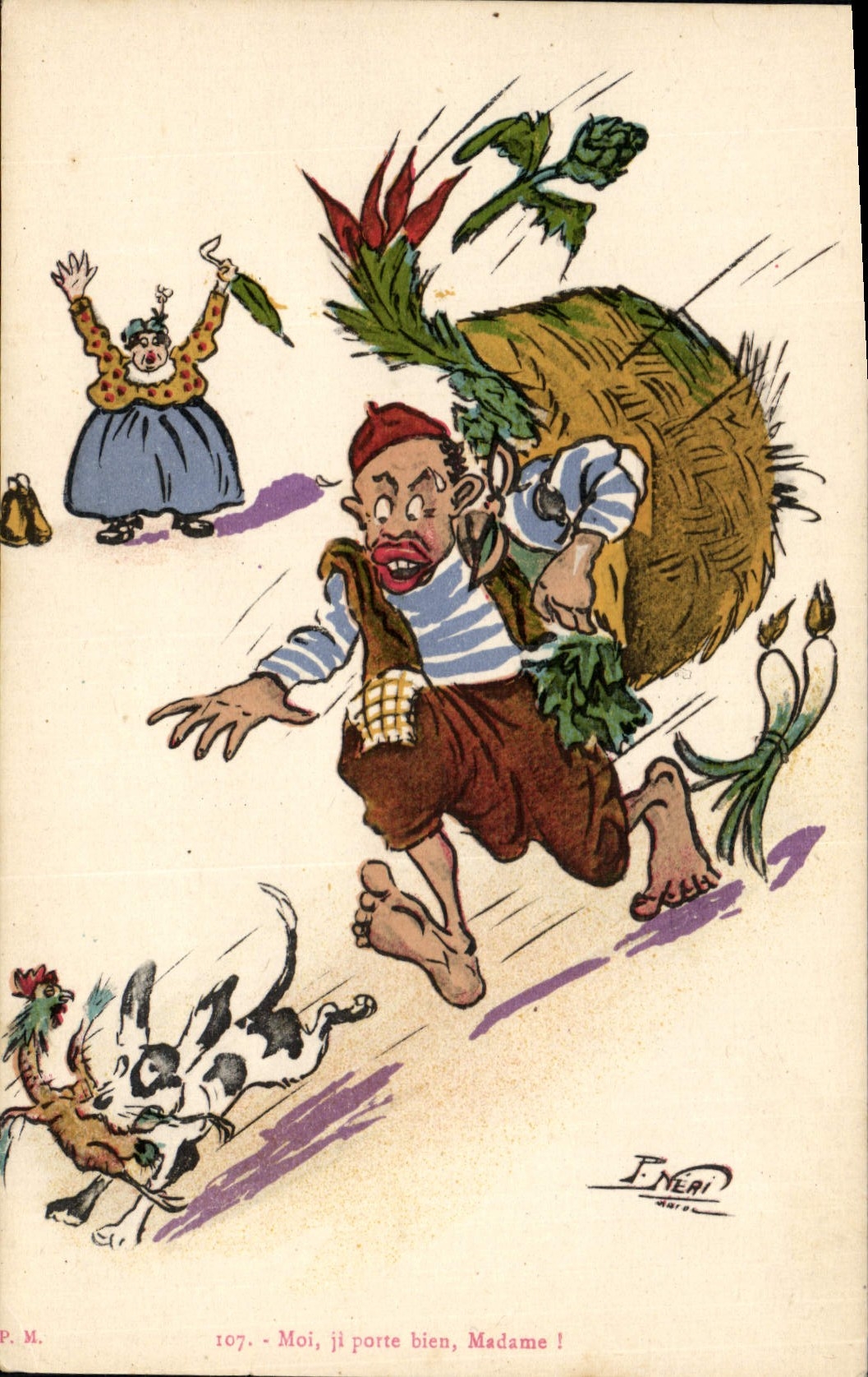 CPA Fantaisie Afrique du Nord Illustrateur Moi ji porte Madame 