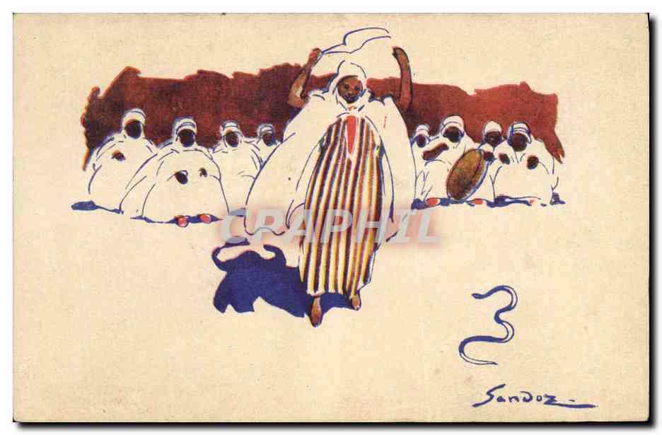 CPA Fantaisie Afrique du Nord Illustrateur Serpent
