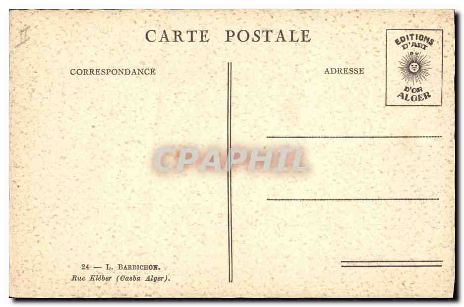 CPA Fantaisie Afrique du Nord Illustrateur Barbichon Rue kleber Casba Alger Algerie  — Rückseite