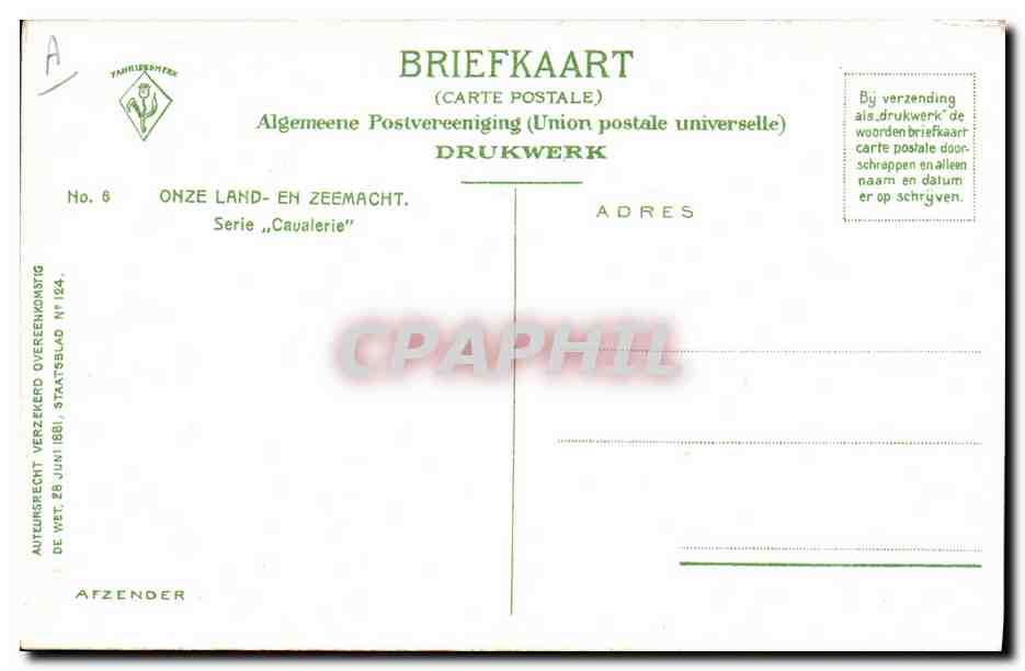 CPA Militaria Brigadier Cheval — Verso