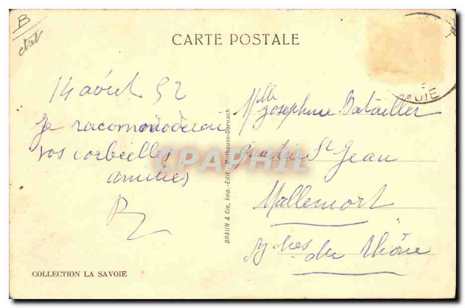 CPA Folklore Scenes de Savoie Le Vannier  — Verso