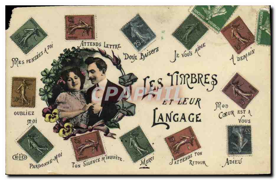 CPA Les timbres et leur langage Semeuse