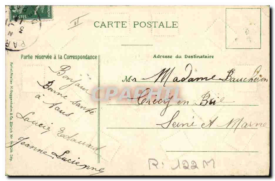 CPA Le langage des timbre Semeuse 5c Vert 10c Rouge  — Rückseite