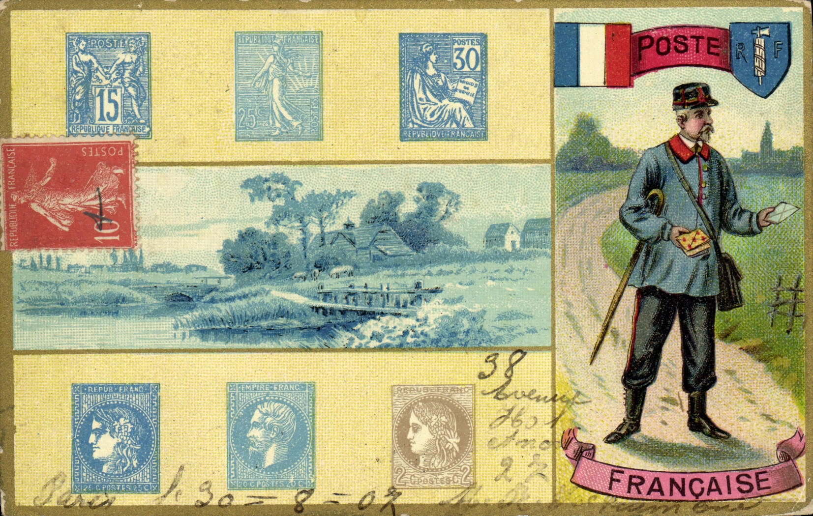 CPA Timbres Sage Semeuse Mouchon Ceres Napoleon Facteur 