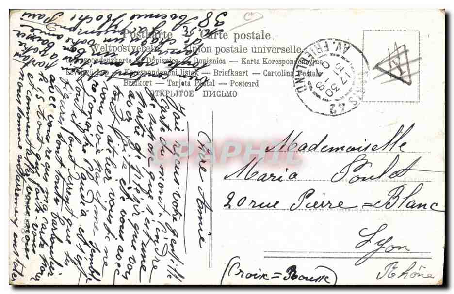 CPA Timbres Sage Semeuse Mouchon Ceres Napoleon Facteur  — Verso