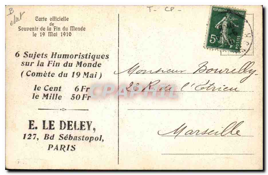 CPA Fantaisie Surrealisme Fin du Monde 19 mai 1910 Expedition a la lune Zeppelin Dirigeable — Verso