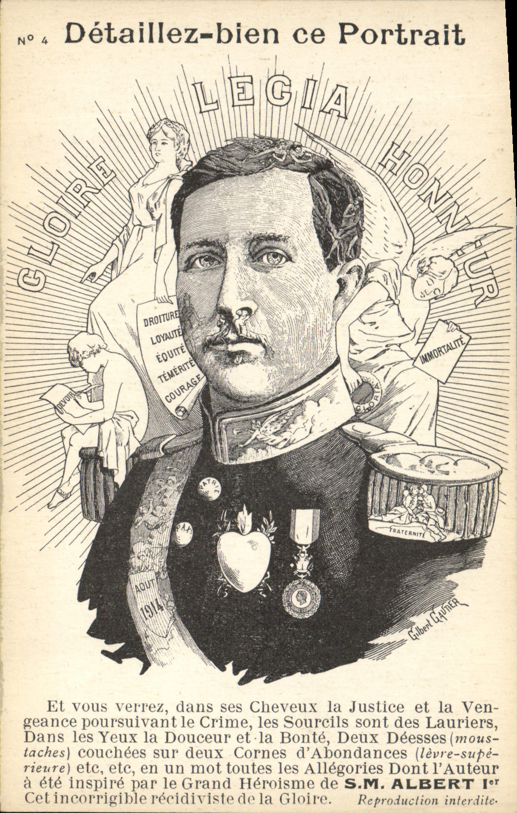 Portrait d'Albert Ier — Série 'Détaillez-bien ce Portrait' n°4 — Éditeur Gilbert Géquier