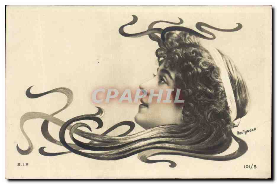 Jeune femme aux cheveux ondulés — illustration artistique — Reutlinger, n° 101/5