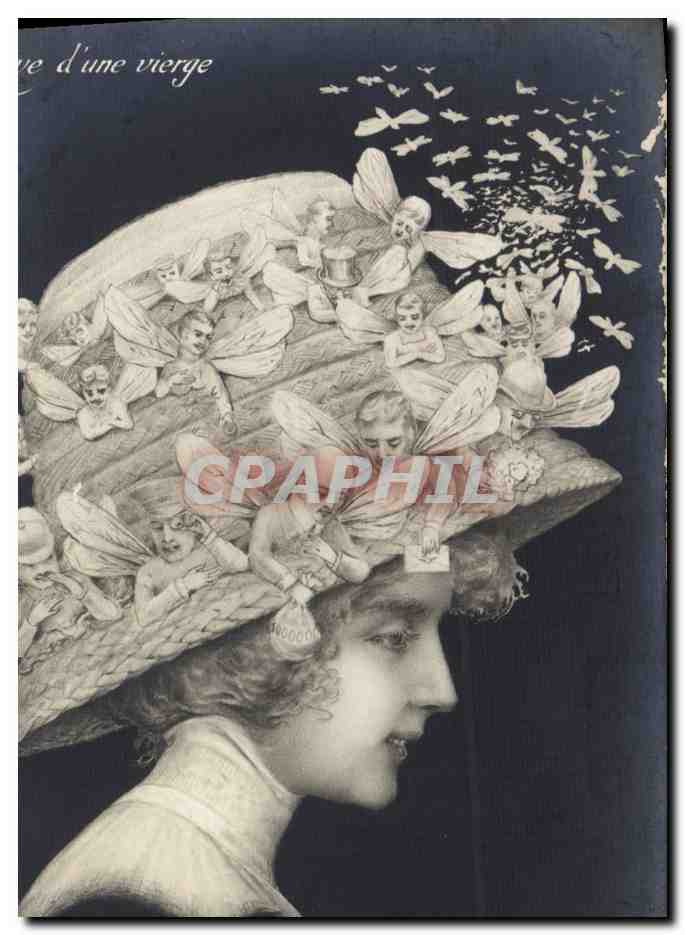 Femme portant un chapeau orné de fées — éditeur non identifié, n° de série non visible