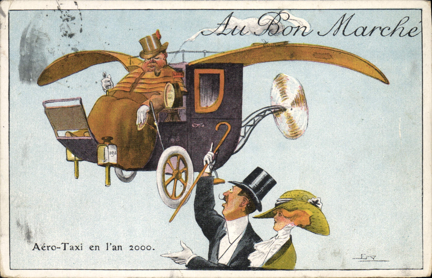 Aéro-Taxi en l'an 2000 — Au Bon Marché — Éditeur L. M. (L. M.)