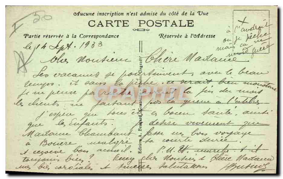 Granville — Départ pour la Pêche — Édition A. Beugard, n° 442 — Verso