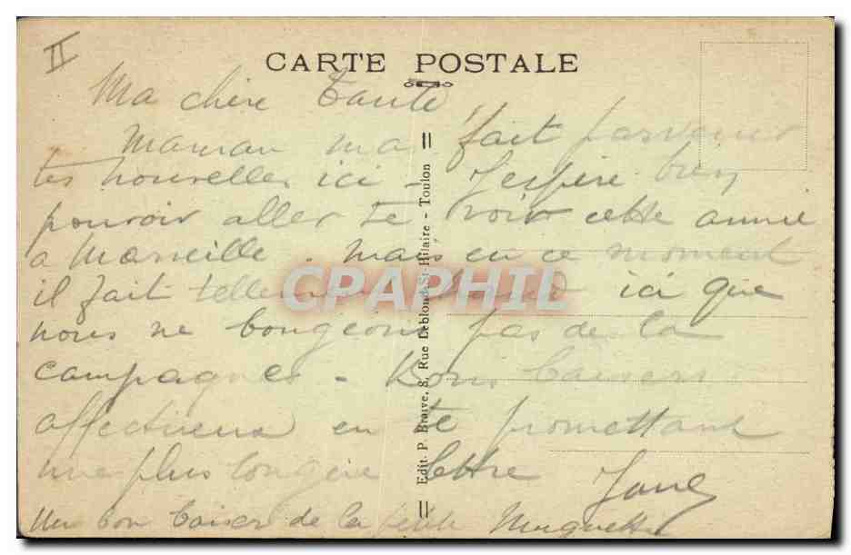 Toulon-Mourillon — Ansicht der Mitre — Verlag P. Brauze, 8 Rue de la Bourse — Rückseite