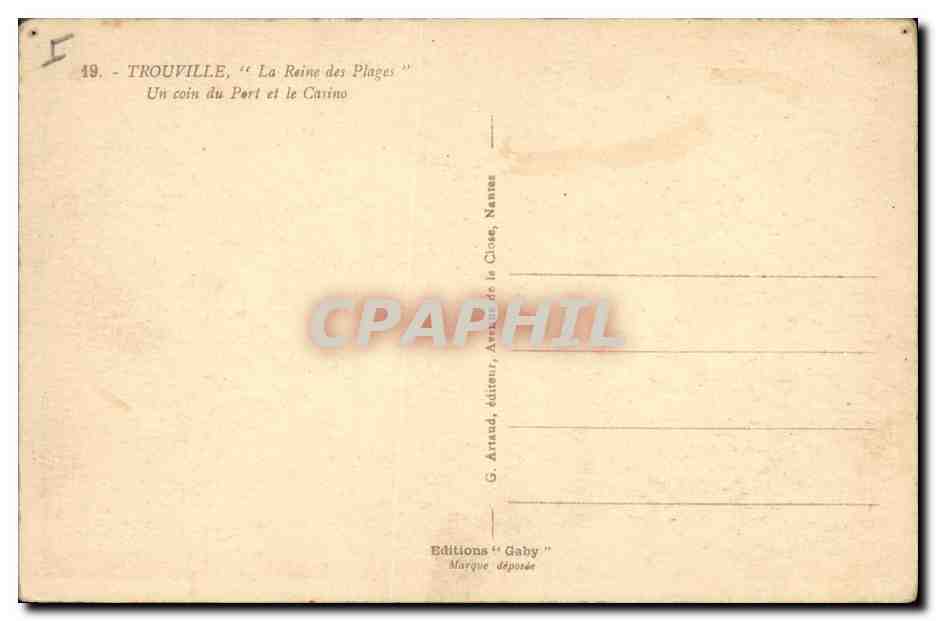 CPA Bateau de peche Trouville La reine des plages Un coin du port et el casino — Verso