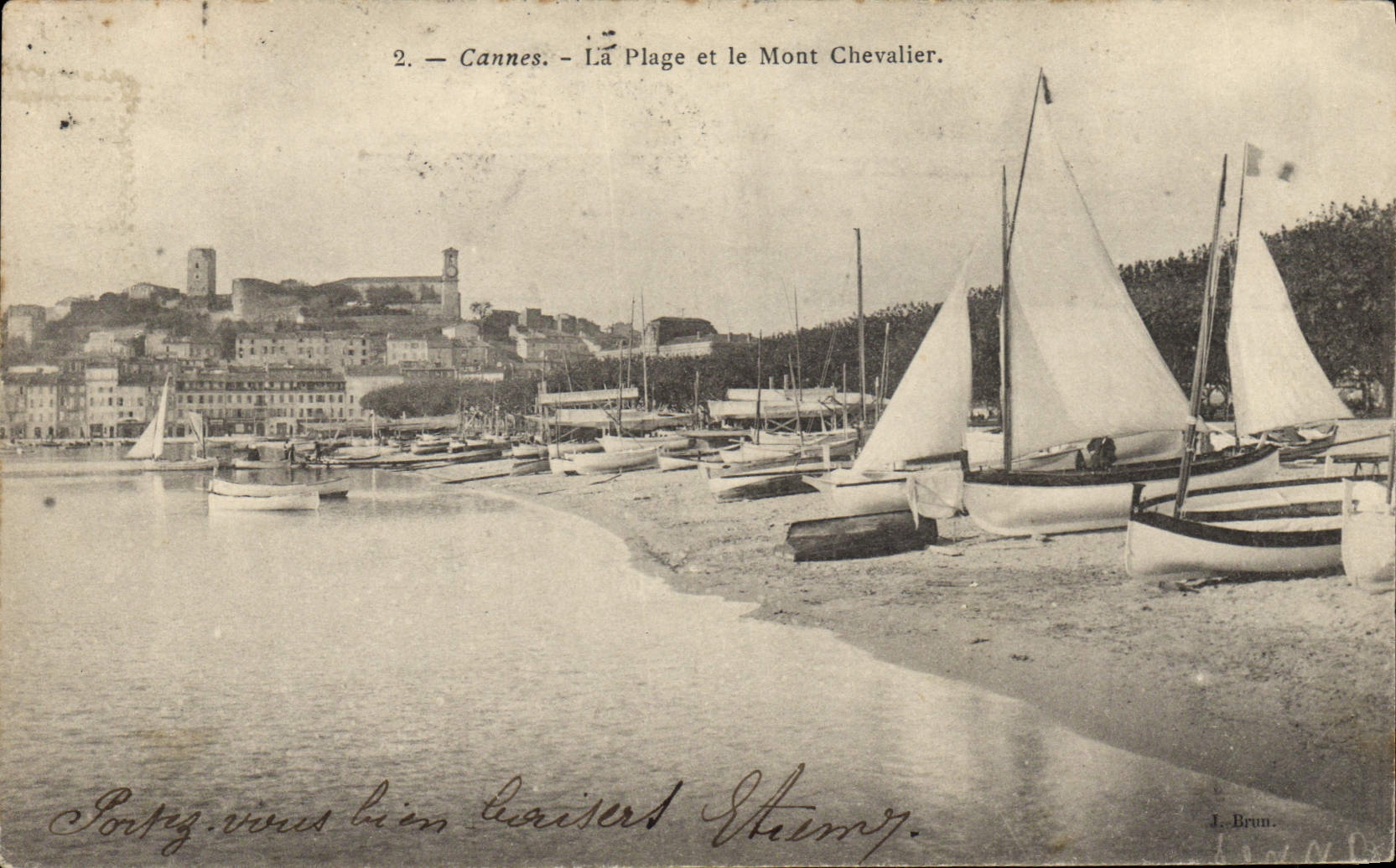 Cannes — La Plage et le Mont Chevalier — J. Brun, n°2