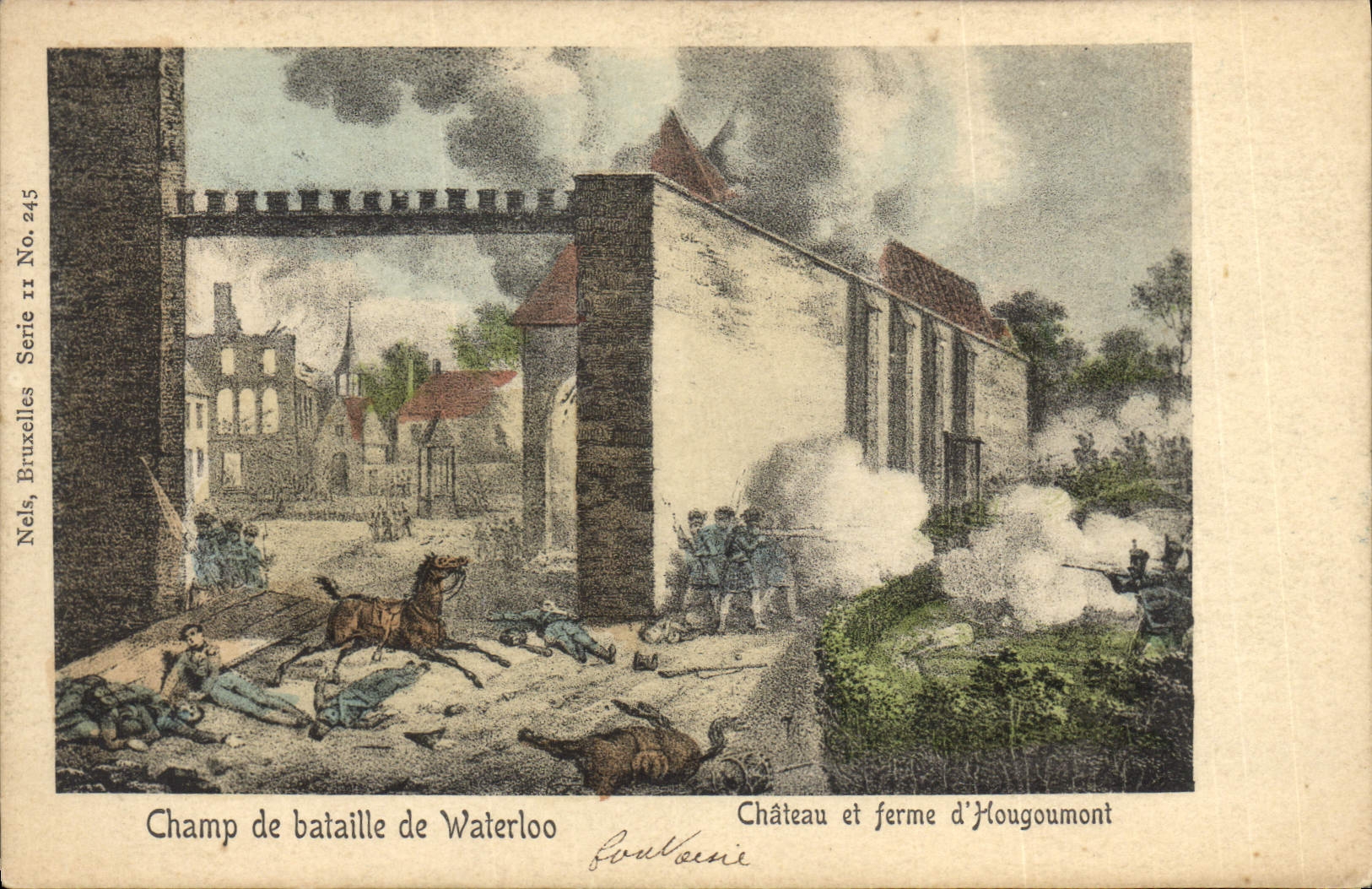 CPA Histoire Napoleon 1er Champ de bataille de Waterloo Chateau et ferme d'Hougoumont